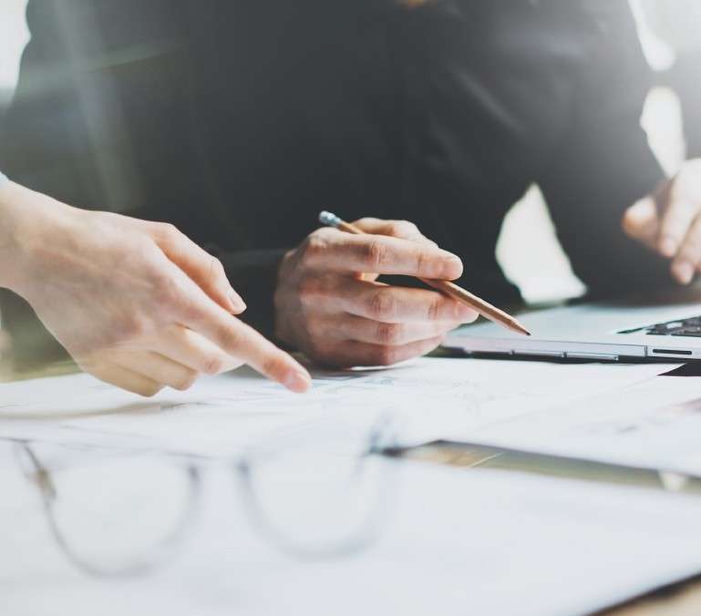 Financial documents being reviewed