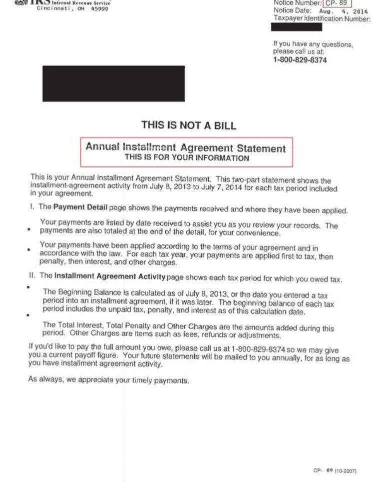 What Do Know If Everything is Ok with My Installment Agreement; IRS Just Sent Me CP-89.