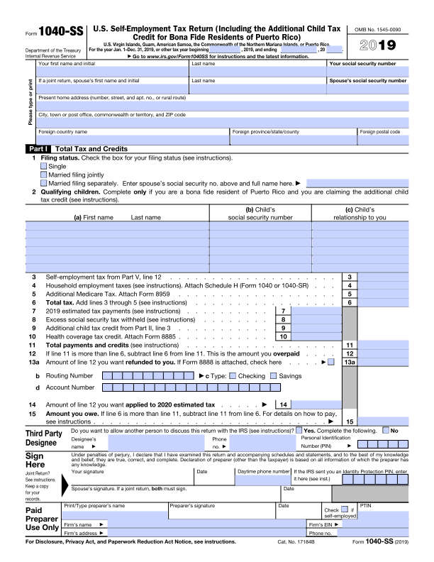 Form 1040 SS  |  Form 1040 PR