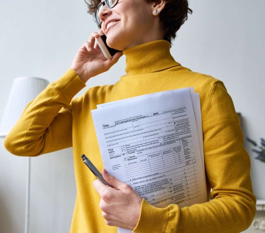 Woman reviewing tax documents